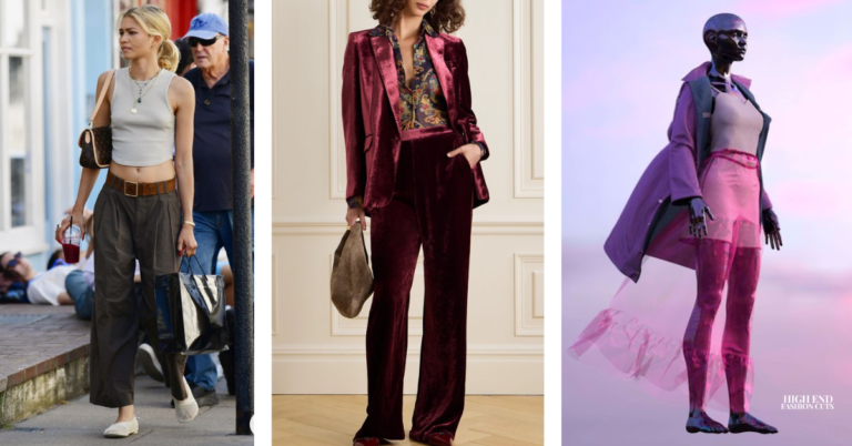 a collage of a woman in a red suit luxury fashion trends 2025